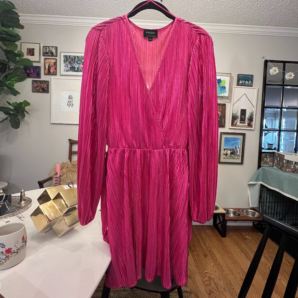 Shiny Fuchsia Pink Long Sleeve Mini Dress